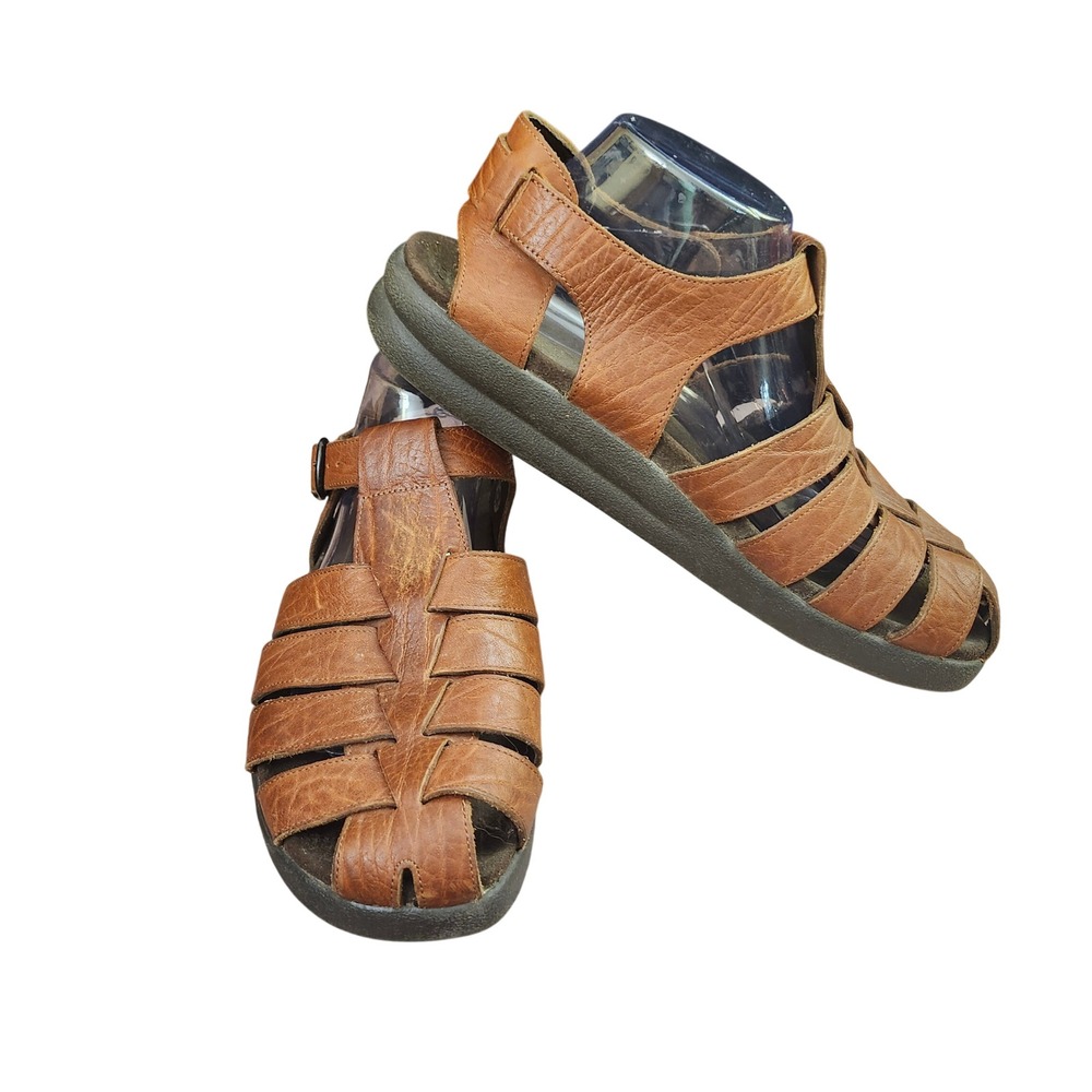 Mephisto Mens Brown Leather Fisherman Sandals 4X Shock Absorbing Gorpcore